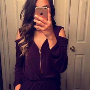 “Mine” Purple, cut off shoulders romper